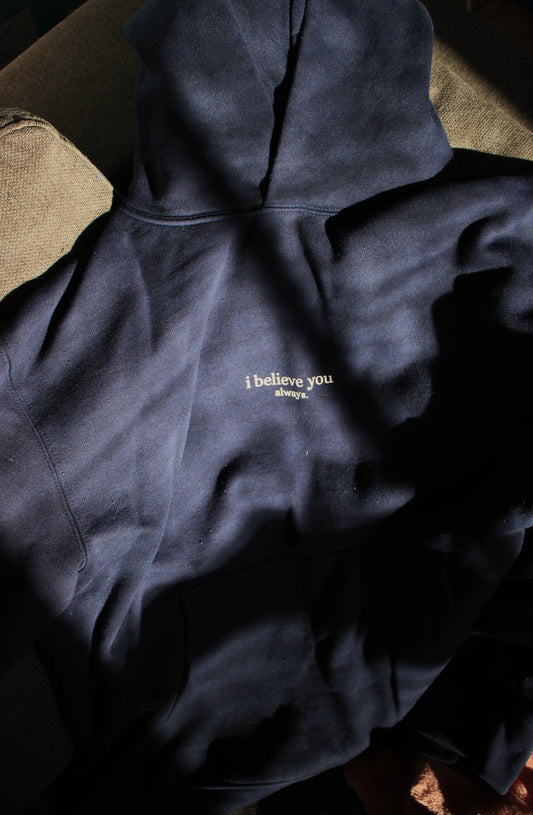 'i believe you always' hoodie - navy